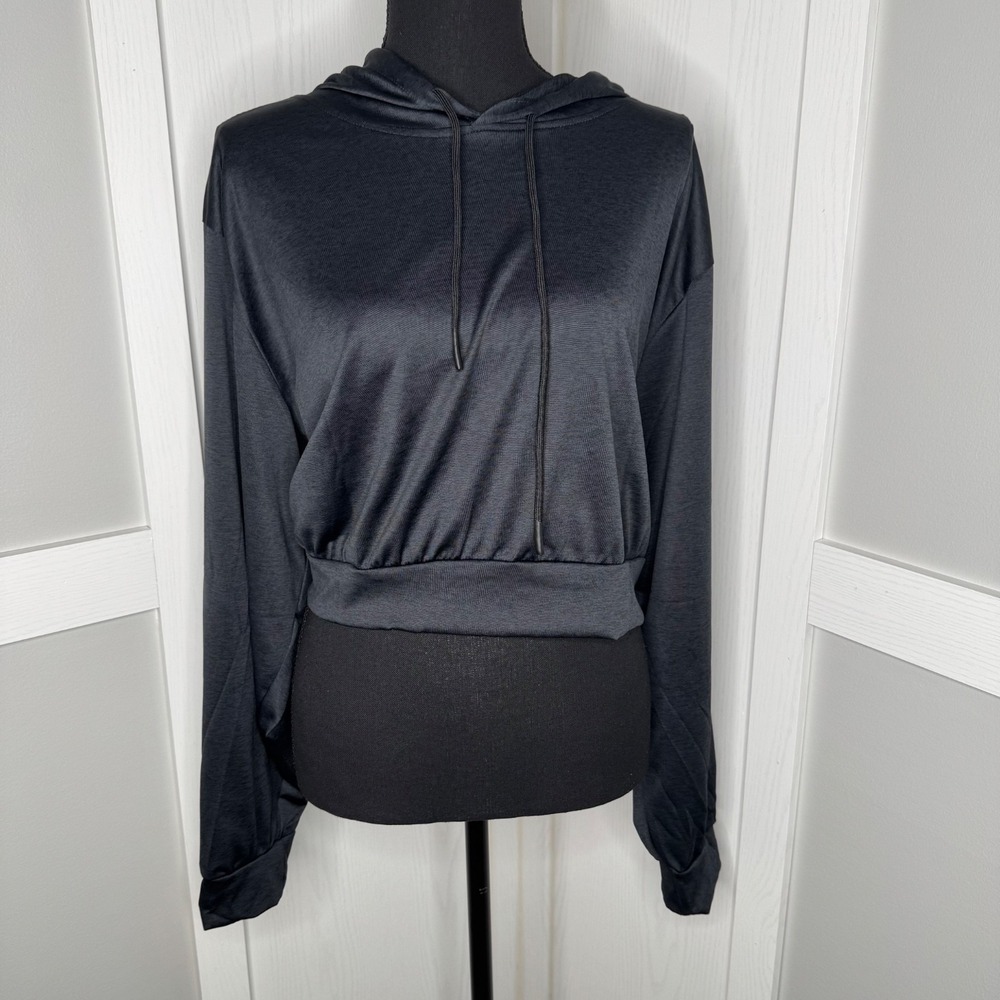 Real Essentials Dark Grey‎ Cropped Hoodie Sweatshirt | Women's Plus 3X Stretch